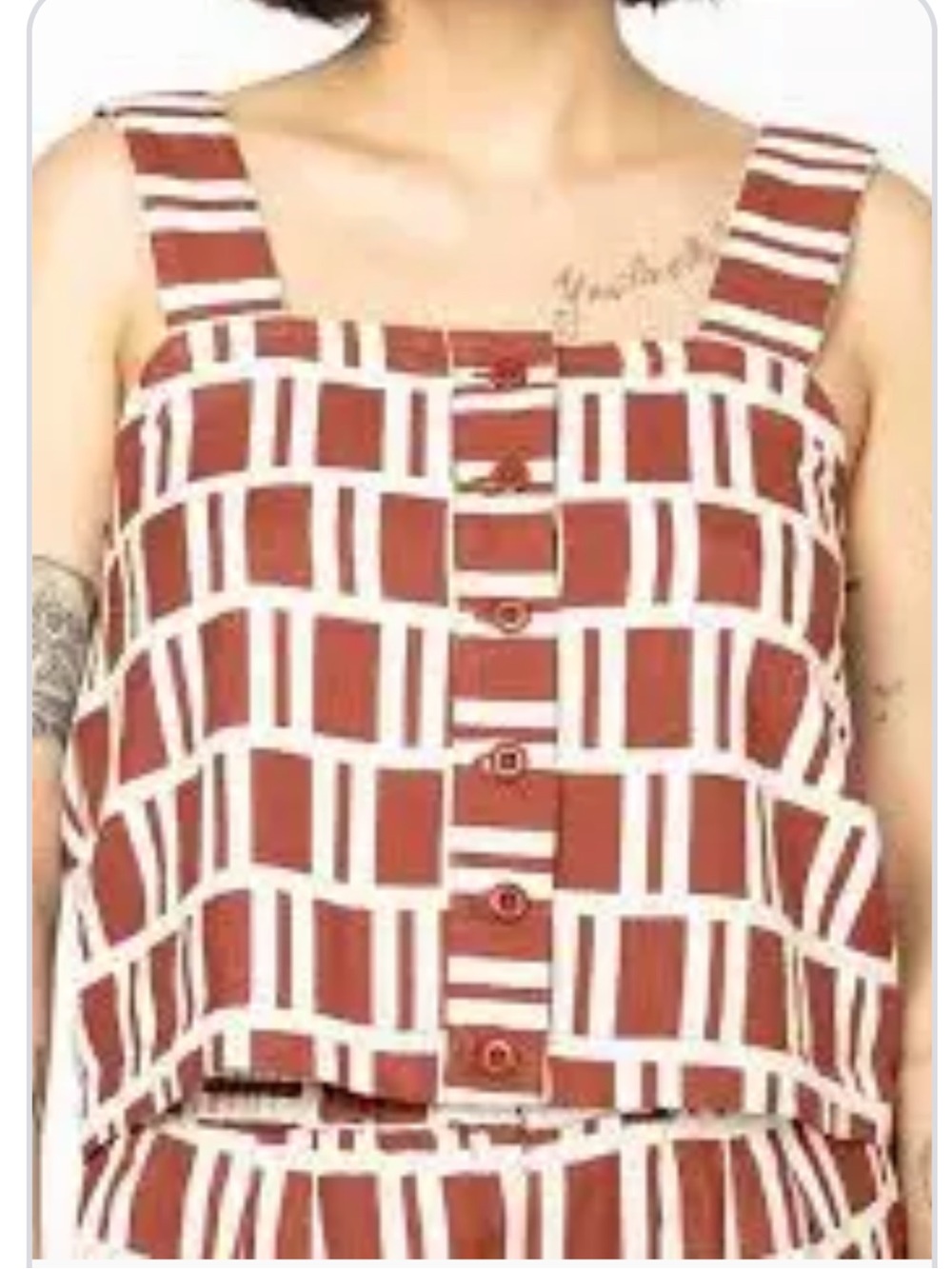 Ace & Jig BECCA Tank Rust and White Geometric Button Front S / P